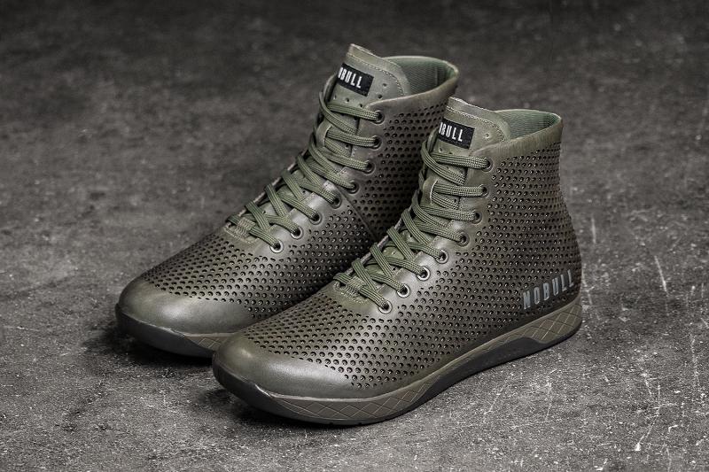 Men's Nobull High-Top Moss Leather Trainers Olive | SG D2312F